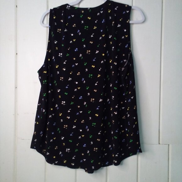 Ann Taylor Blouse Women XL Sleeveless V-Neck Floral Black Colorful - Picture 12 of 16